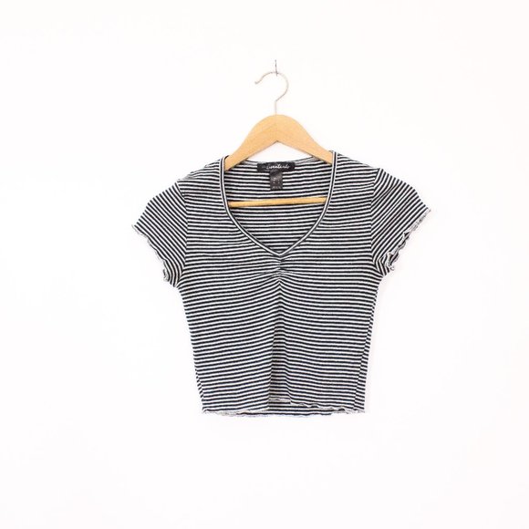 *SWS Essentials Green and Grey Stripped Baby T with Scalloped edges - Picture 5 of 8